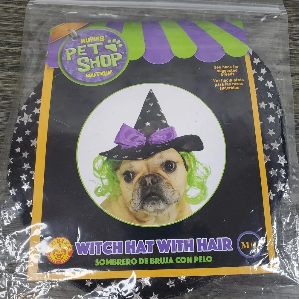 NEW‎ - Rubies Pet Shop Boutique M/L Dog Witch Hat WIG Dog Costume Halloween